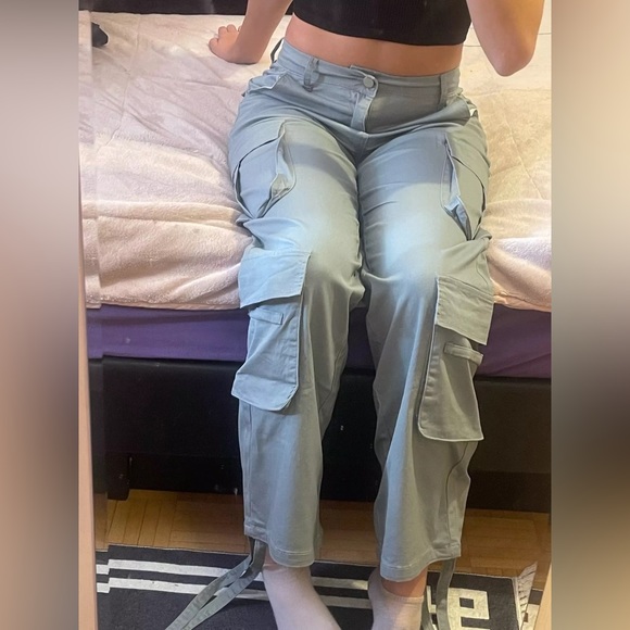 NWT Grey cargo pants wide leg with side pockets XS S M L - Picture 11 of 14